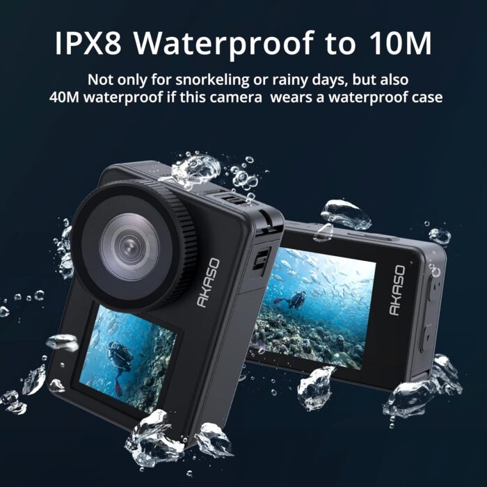AKASO Brave 7 4K30FPS 20MP WiFi Action Camera with Touch Screen IPX8 33FT Waterproof Camera EIS 2.0 Zoom Support External Mic Voice Control with 2X 1350mAh Batteries Vlog Camera - Image 2