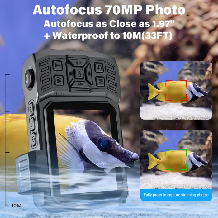 8K UHD 70MP WiFi Digital Camera with 64GB Card Rugged Waterproof Dustproof Shockproof Dual-Screen Selfie 33FT Underwater Camera for Snorkeling Autofocus Point and Shoot Digital Camera (Blue) - Image 3