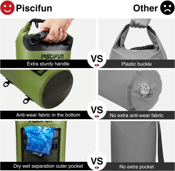 Piscifun Dry Bag, Waterproof Floating Backpack 5L/10L/20L/30L/40L with Waterproof Phone Case for Boating, Kayaking, Fishing - Image 4