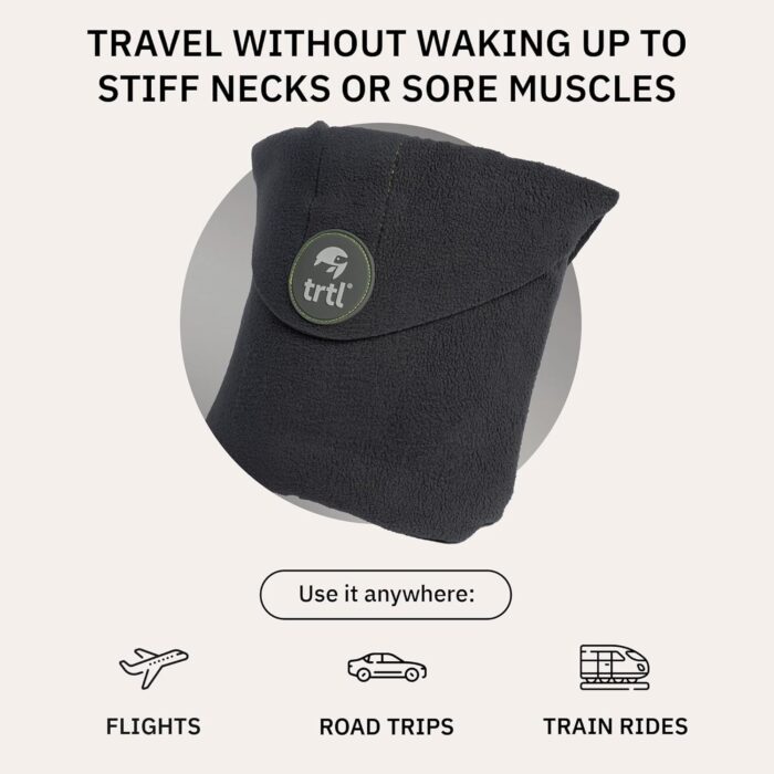 trtl Travel and Airplane Pillow - Real Sleeping Experience on Long Flights - Neck and Shoulder Support - Super-Soft, Lightweight, Easy-to-Carry, and Machine-Washable Flight Pillow - Grey - Image 3