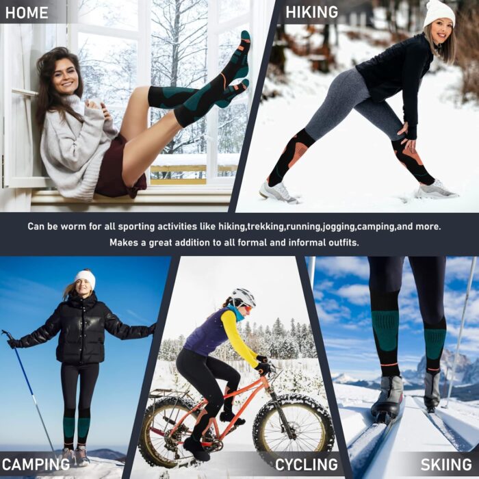 Merino Wool Ski Socks 2 Pairs, Thermal Knee High Warm Socks for Snowboarding, Hiking, Cold Weather, Snow, Hunting - Image 6