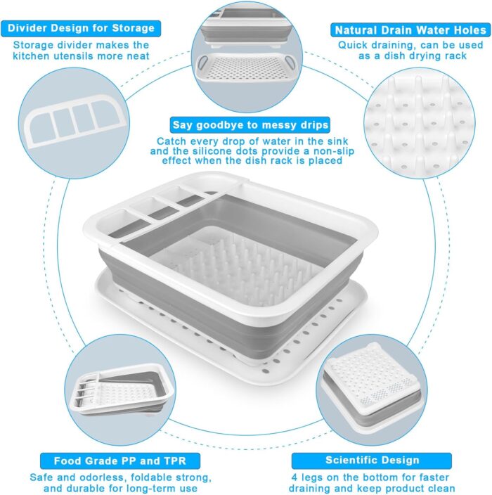 Collapsible Dish Drying Rack Portable Dish Drainers for Kitchen Counter with Drainboard, Kitchen Sink Organizer Basket RV Accessories Camper Storage and Organization Dish Rack Over Sink Drying Rack - Image 4