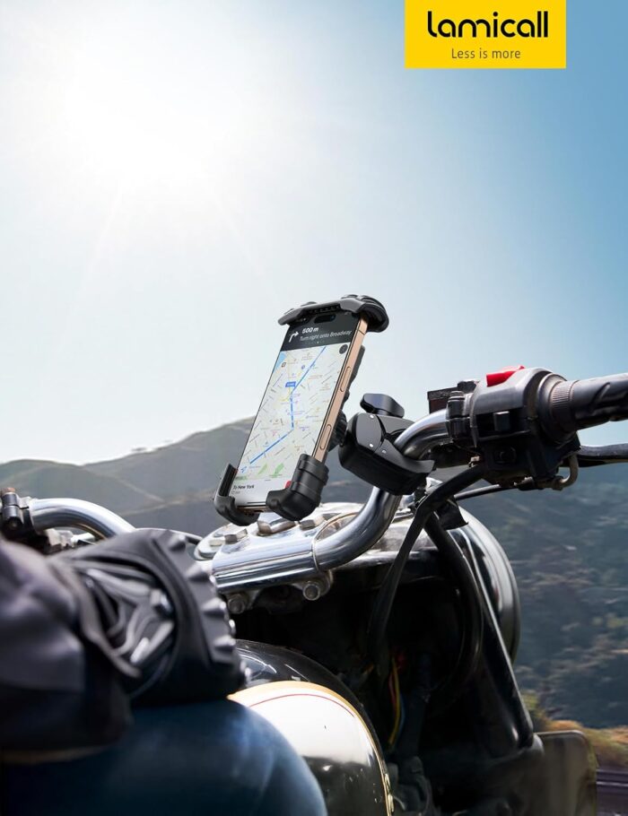 Lamicall Bike Phone Holder Mount - Motorcycle Handlebar Phone Mount Clamp, One Hand Operation, ATV Scooter Phone Clip for iPhone 16/15 Pro Max / 14 Plus, Galaxy S10 and 4.7-6.8" Cellphone, Black - Image 7