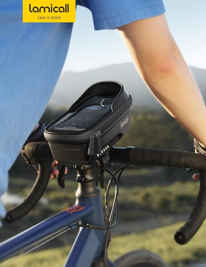 Lamicall Bike Frame Bag Waterproof - [1s Release] [2 in 1] Bike Phone Bag, Bike Phone Holder Mount, Bicycle Top Tube Bag, Cycling Pouch with Rain Cover, Bike Accessories for Phones Under 7" - Image 7