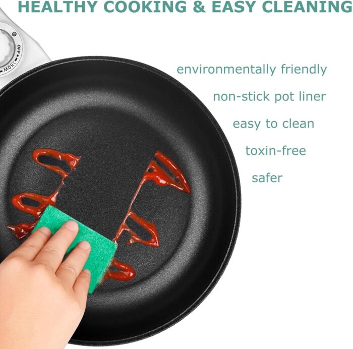 Dezin Hot Pot Electric Upgraded, Non-Stick Sauté Pan, Rapid Noodles Electric Pot, 1.5L Mini Portable Hot Pot for Steak, Egg, Fried Rice, Ramen, Oatmeal, Soup with Power Adjustment - Image 3