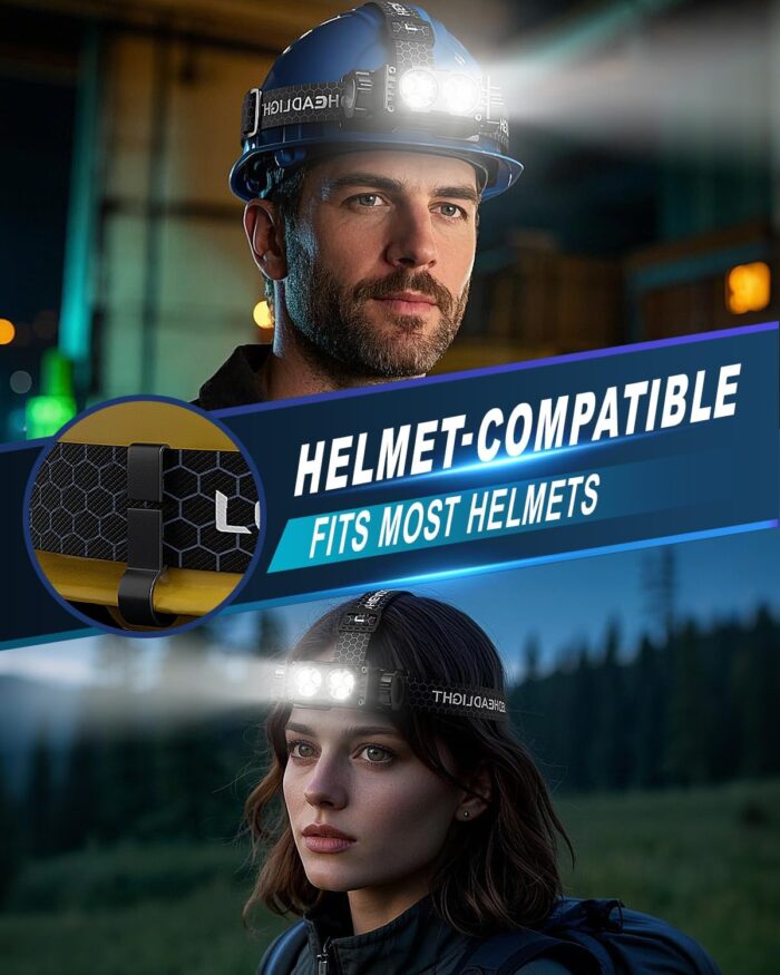 Headlamp Rechargeable 2PCS,4500L Super Bright Light Bright LED Rechargeable Headlight with White Light, Waterproof Head Lamp with Headband for Outdoor Camping, Hiking,Camping Essentials,Working - Image 5