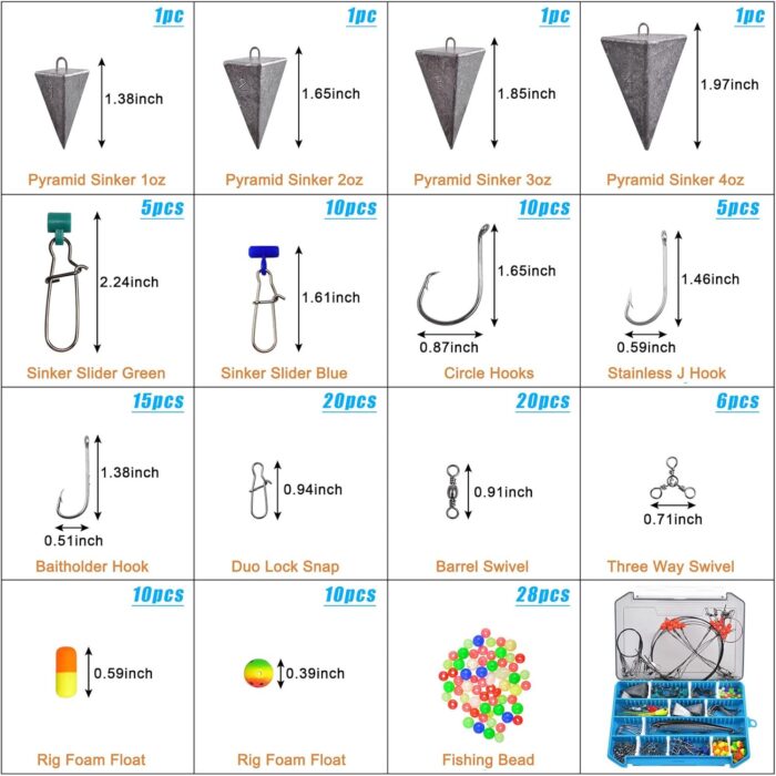 Surf Fishing Tackle Kit Ocean Saltwater Fishing Lures Surf Fishing Gear Fish Finder Rigs Pompano Rig Pyramid Sinker Weight Fishing Hooks Swivels Various Accessories - Image 5