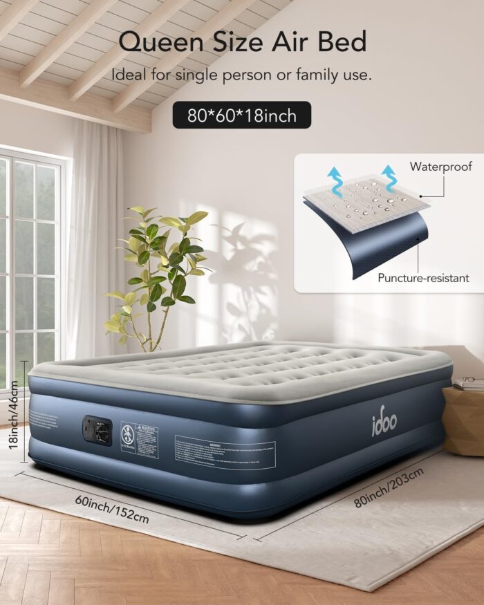 iDOO Queen Air Mattress with Built in Pump, 18 Raised Comfort Blow up Mattress, Upgraded Four Chamber Airbed, Inflatable Mattress for Guests and Home, colchon inflable, Air Bed, 650 lbs Max - Image 7