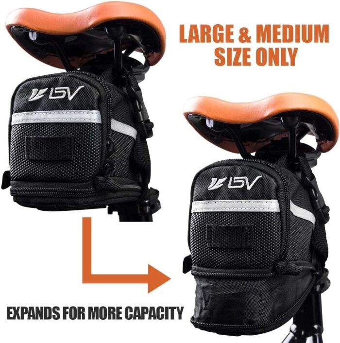 BV Strap-On Bike Bag with Reflective Material - Capacious Saddle Bag with Seperate Divider for Small Items & Room for All Your Essentials - Bike Pouch with Taillight Hanger for Maximum Safety - Image 3