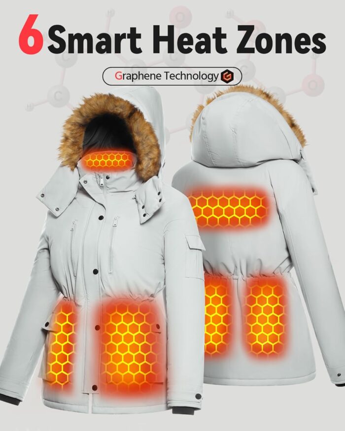 Graphene Heated Jacket for Women with Large Capacity Battery Pack Waterproof Windproof - Image 4