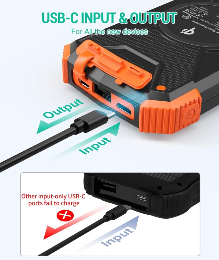 BLAVOR Solar Charger Power Bank 10,000mAh, Portable Wireless Charger, 20W Fast Charging External Battery Pack with USB C for Cell Phones, Solar Panel Charger with Dual Flashlight for Camping - Image 4