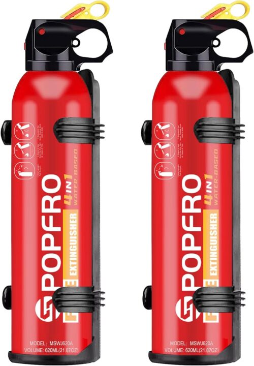 Portable Fire Extinguisher | 4-in-1 Small Fire Extinguisher for Home, Garage, Kitchen, Car | For Electric, Textile and Grease Fires | Non-Toxic, Easy Clean | Wall Mount Incl (2PK)