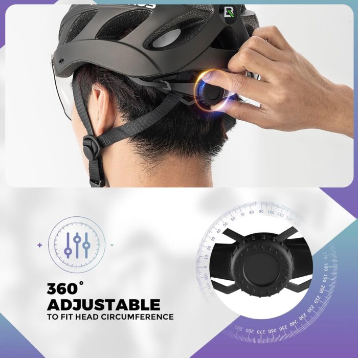 ROCKBROS Bike Helmet for Adult Men Women with Suggested Fit 58-65cm, Removable Goggles & Sun Visor, Lightweight with Adjustable Side and Chin Strap, Suitable for Myopia Glasses - Image 5