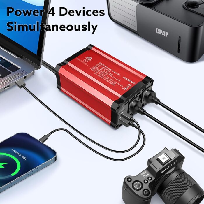 300W Car Power Inverter - Fast Charging PD 65W USB-C & QC3.0 Ports - 12V DC to 110V AC Converter for Vehicles with Multi-Protection - Image 5