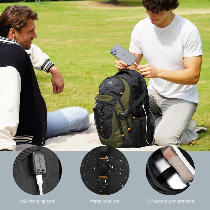Swissdigital Design Business Laptop Backpack with Smart USB Charging Port, Travel Backpack Fits 15.6 inches Laptops, Water Repellent College Backpack for Men Women, Olive/Black | SD803-26 - Image 6