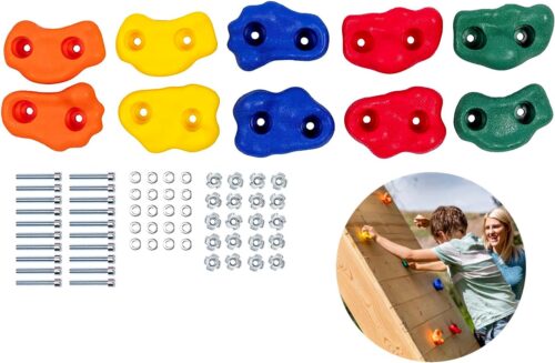 Squirrel Products Rock Climbing Holds for Kids, Deluxe Extra Large Climbing Rocks with Mounting Hardware - DIY Rock Wall Indoor & Outdoor Playground Accessories Wall Climbing Kit - Ages 3+