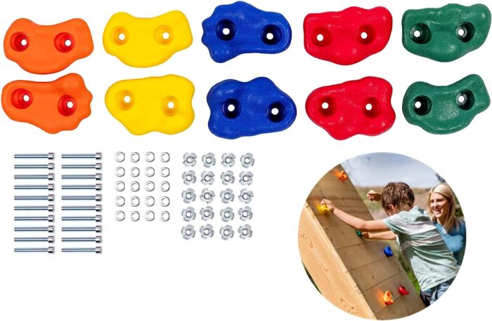 Squirrel Products Rock Climbing Holds for Kids, Deluxe Extra Large Climbing Rocks with Mounting Hardware - DIY Rock Wall Indoor & Outdoor Playground Accessories Wall Climbing Kit - Ages 3+