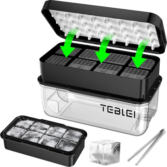 Ice Cube Tray with Lid and Bin, 16 Pcs Large Ice Cube Trays with Tongs, Ice Maker for Small Freezer, Kitchen Gadgets and Apartment Essentials, Easy-Release & Stackable