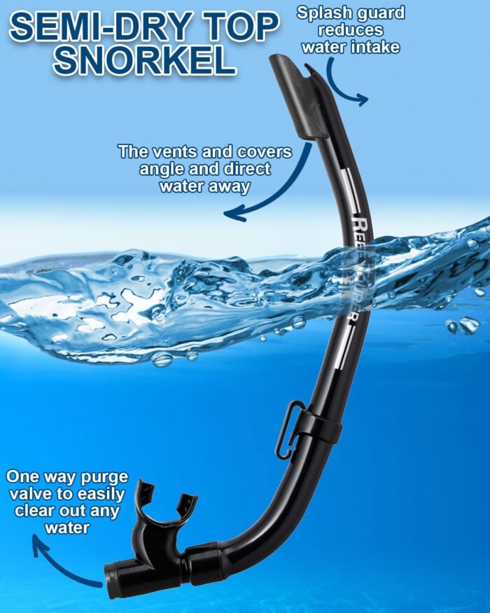 Snorkeling Gear for Adults, Single-Window Snorkel Mask & Snorkel Set, Semi-Dry Top Panoramic Wide View Snorkel Mask, Adult Snorkel Set Ages 10+ Swimming Diving Package w/Travel Bag RC0105 - Image 4