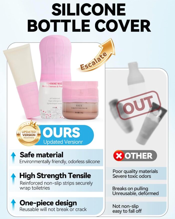 16 Pack Silicone Bottle Cover,Travel Essential for Women Men,Cruise Ship Essentials 2025,Beach Vacation Essentials,Travel Size Toiletries,Airplane Travels Accessories Elastic Sleeves for Leak Proofing - Image 3
