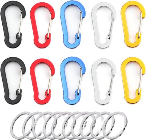 20 Pack Aluminum Carabiner Keychain Clip 2 Inch Lightweight D-Ring Caribeaners Spring Snap Hook with Flat Key Rings Carabeaner for Fishing Camping Hiking Outdoor Duffle Bag Daypack Backpack