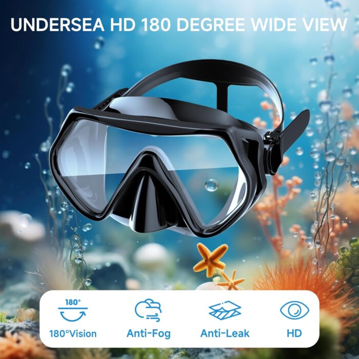 Snorkeling Gear for Adults, Dry-Top Snorkel Set Scuba Diving mask, 180°Panoramic Wide View Professional Snorkeling Gear Breathing Freely Snorkel Mask - Image 2
