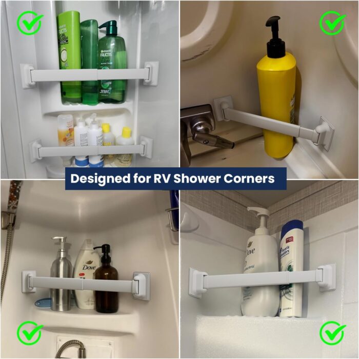 Adjustable RV Shower Corner Storage Bar- Durable Aluminum RV Corner Caddy for Shower Organization- Perfect for Travel Trailer, Camper Inside Storage and Organization- 2 Packs - Image 4