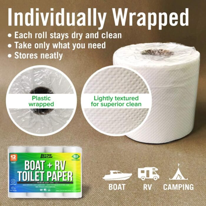Boat and RV Toilet Paper, Septic Safe Quick Dissolving Tissue, 12 Single Rolls, Biodegradable 2-Ply for Marine, Travel, and Camper Systems, Camping Tank-Safe Bulk Pack - Image 4
