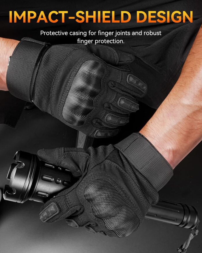 Tactical Gloves for Men and Women, Motorcycle Gloves Black Touchscreen with Hard Shell for Airsoft, Paintball, Motocross, Hunting, Shooting, Camping, ATV Riding, Outdoor Sports, Work - Image 2