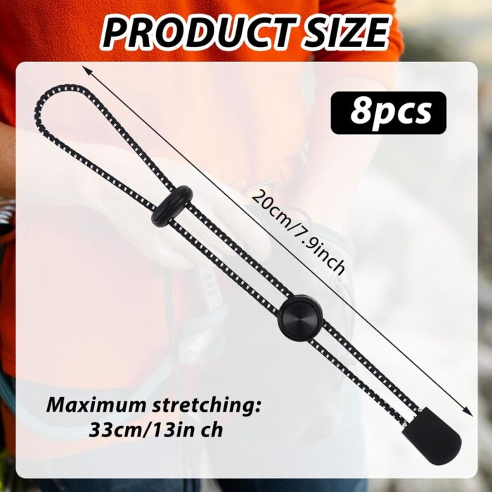 8Pcs Backpack Hiking Stick Holder, Fixing Buckle Elastic Rope, Adjustable Bungee Lanyard for Outdoor Mountaineering Hiking Trekking Poles Hiking Sticks Water Cup Umbrella(Black) - Image 2