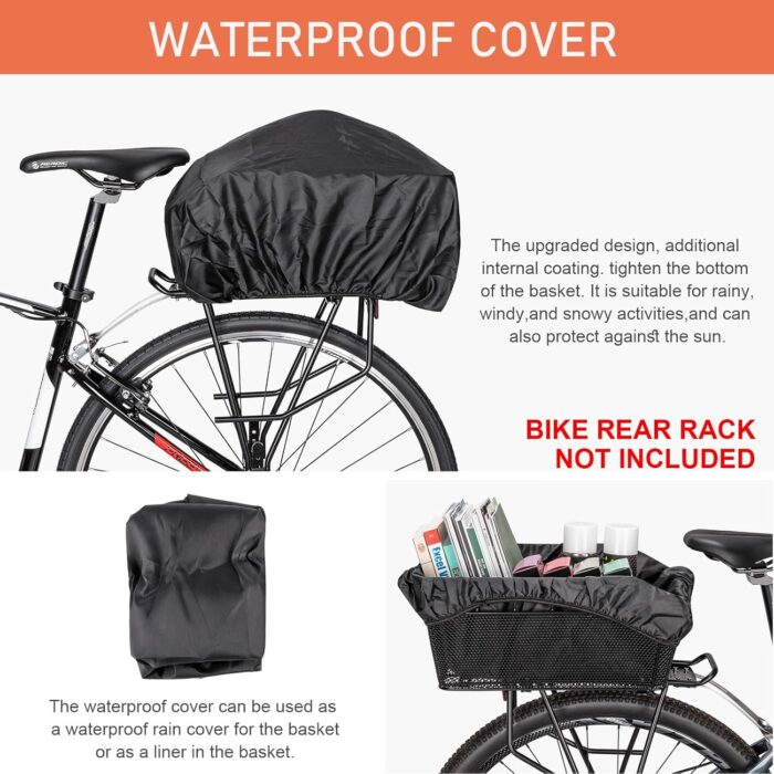 Rear Bike Basket - Large Bicycle Rear Basket with Cargo Net and Waterproof Cover, Wire Bike Baskets Rear Large Capacity (NO Bike Rack Include) - Image 3