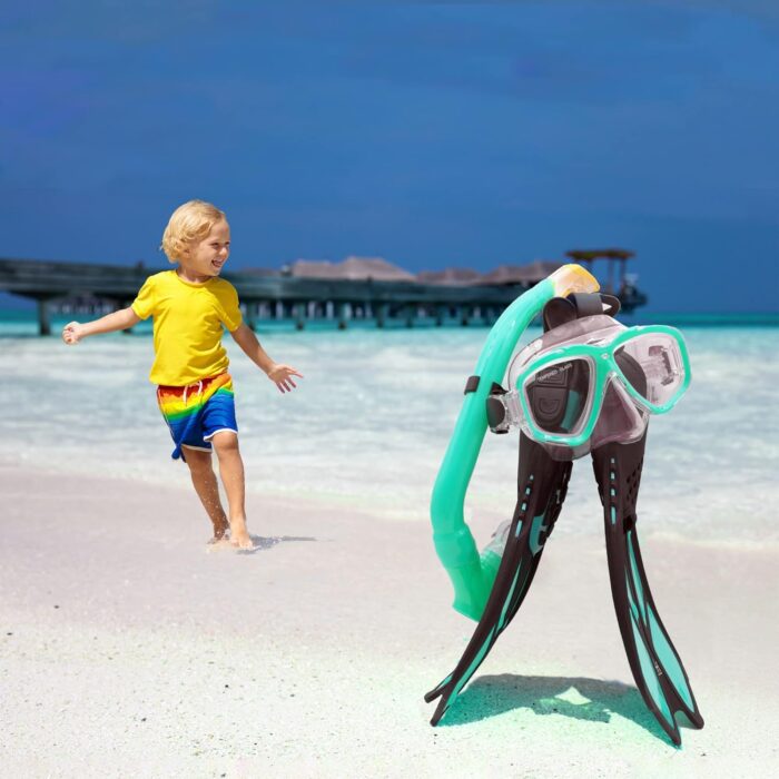 Kids Mask Fins Snorkel Set Snorkeling Packages, with Diving Mask, Snorkel, Adjustable Swim Fins, Mesh Bag, Anti-Fog Anti-Leak Snorkeling Gear for Kids for Snorkeling Swimming Diving - Image 5