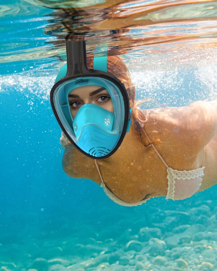 QingSong Full Face Snorkel Mask for Adults, Snorkeling Gear with Camera Mount, 180 Degree Panoramic View Snorkel Set Anti-Fog Anti-Leak - Image 2