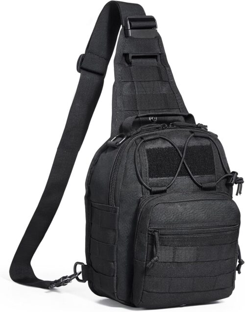 VEVOR Tactical Sling Bag, 10L Military Tactical Shoulder Bag with Molle Design and Waterproof Tactical Backpack, Tactical Shoulder Bag for Men, Caping, Hiking, Hunting and Every Day Carry, Black
