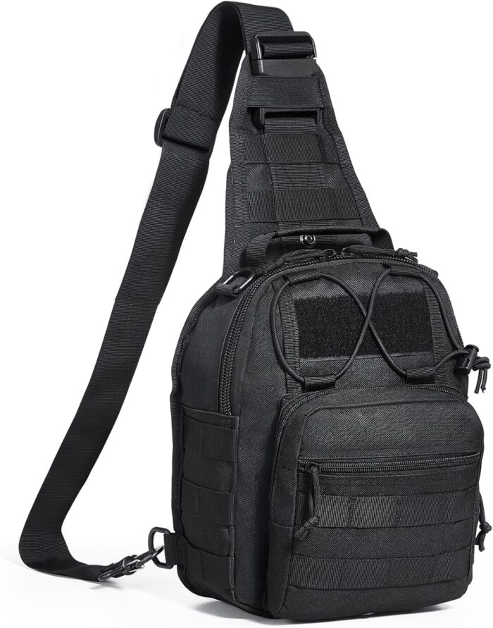 VEVOR Tactical Sling Bag, 10L Military Tactical Shoulder Bag with Molle Design and Waterproof Tactical Backpack, Tactical Shoulder Bag for Men, Caping, Hiking, Hunting and Every Day Carry, Black