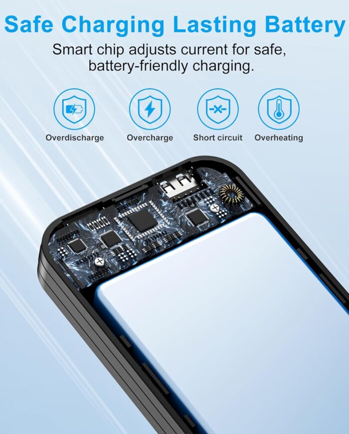 Portable Charger, 12000mAh 22.5W Type C Fast Charging Power Bank with Built-in Cables & Wall Plug, External Battery Bank with LED Display, Travel Essential Battery Pack for iPhone, iPad, Samsung Black - Image 5