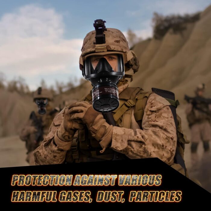 HANUU Gas Masks Survival Nuclear and Chemical, Gas Mask Military Tactical Respirator, Full Face Respirator Mask with 40mm Activated Carbon Filter for Dust, Vapors, Chemicals - Image 6
