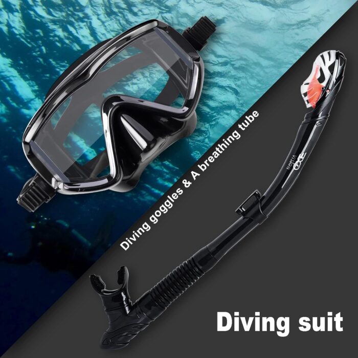 Snorkel Set Pano 3 Window Adult Snorkeling Gear, Professional Snorkel Goggles Anti-Fog Diving Mask, Anti-Leak Swim Goggles and Dry Top Snorkel for Diving, Snorkeling, Swimming - Image 4