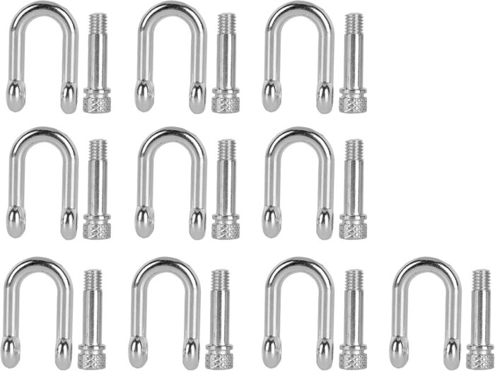 VBESTLIFE 10Pcs U Shaped Shackle Zinc Alloy Bow Shape Load Clamp for Paracord Bracelet Round Screw Pin Anchor Shackle Mountaineering Tool Accessories - Image 2