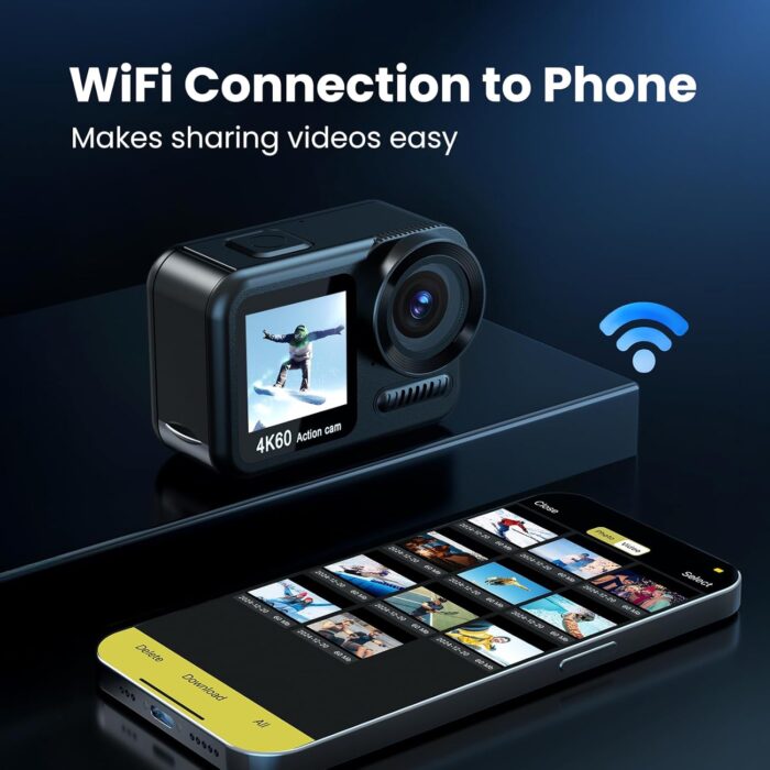 Upgrade 4K60FPS WiFi Action Camera 64MP Waterproof Camera with Touch Rear Screen, 8X Zoom Underwater Camera Snorkeling 65FT No Need a Waterproof Case with 64GB Card, Ideal for Travel Sports Vlog - Image 5
