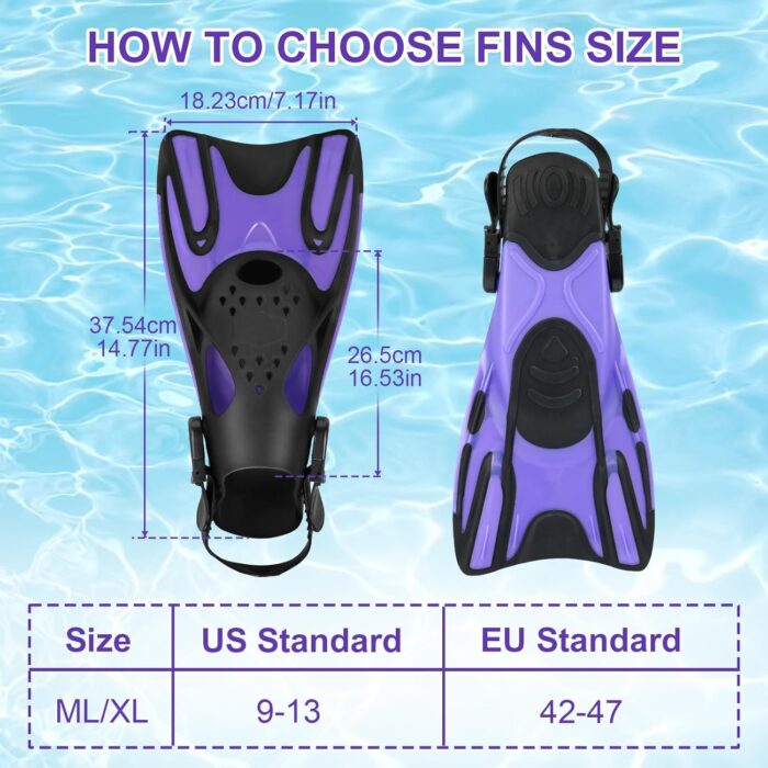 Mask Fins Snorkel Set, Snorkeling Gear for Adults, Panoramic View Diving Mask Anti-Fog, Anti-Leak, Dry Top Snorkel and Dive Flippers with Travel Bag for Snorkeling Swimming - Image 5