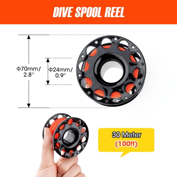 Surface Marker Buoy Set, 6ft Hi-Visibility Inflatable Closed Bottom Signal Tube Safety Sausage with 100ft/30m ABS Finger Spool Reel and Snap Kit for Underwater Scuba Diving - Image 4