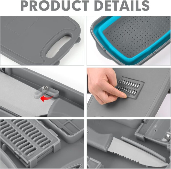 HI NINGER camping cutting board, Collapsible Chopping Board with Colander, 9-In-1 Multi Chopping Board Kitchen Vegetable Washing Basket for Camping,Camping Gifts Camping Accessories for RV Campers - Image 4