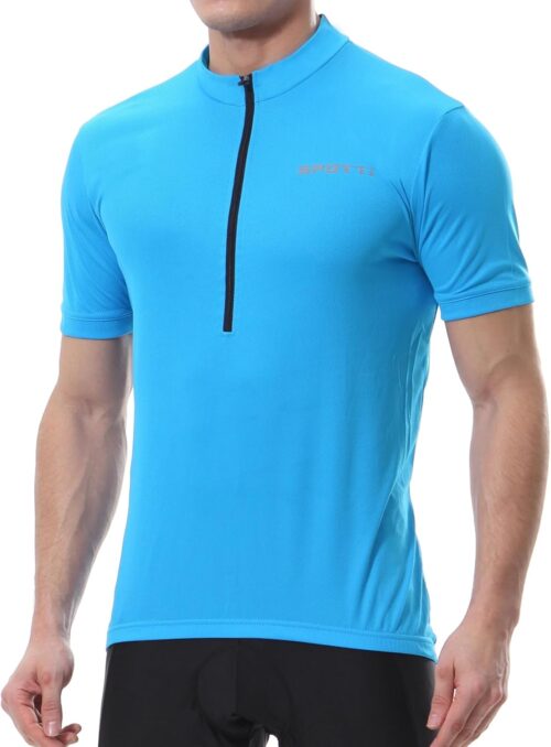 Spotti Men's Cycling Bike Jersey Short Sleeve with 3 Rear Pockets- Moisture Wicking, Breathable, Quick Dry Biking Shirt