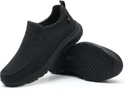 Non Slip Work Shoes for Men Women Waterproof Slip Resistant Chef Kitchen Restaurant Food Service Nursing Slip on Leather Loafers Lightweight Walking Sneakers