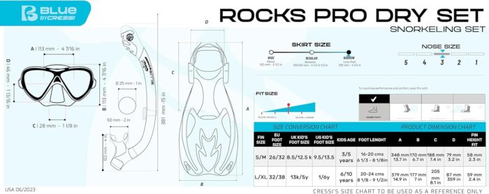 Cressi Junior Snorkeling Kit for Young Aged 3 to 10 - Mask + Dry Snorkel + Adjustable Fins + Net Bag - Lightweight Colorful Equipment - Rocks Pro Dry Set - Image 7