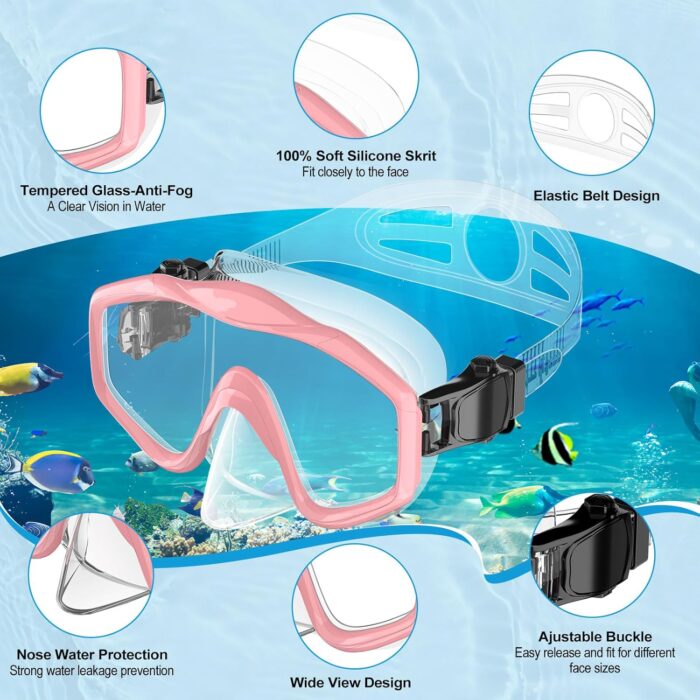 HiiPeak Snorkeling Gear for Kids, Goggles with Nose Cover, Dry Top Snorkel Set for Ages 5-15 - Image 5