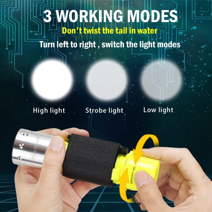 Diving Flashlight with Rechargeable Power Scuba Dive Light IPX8 Waterproof Underwater Flashlight Snorkeling Diving LED High Lumens Torch, 3 Modes with Charger for Underwater Sports(2Pack) - Image 3