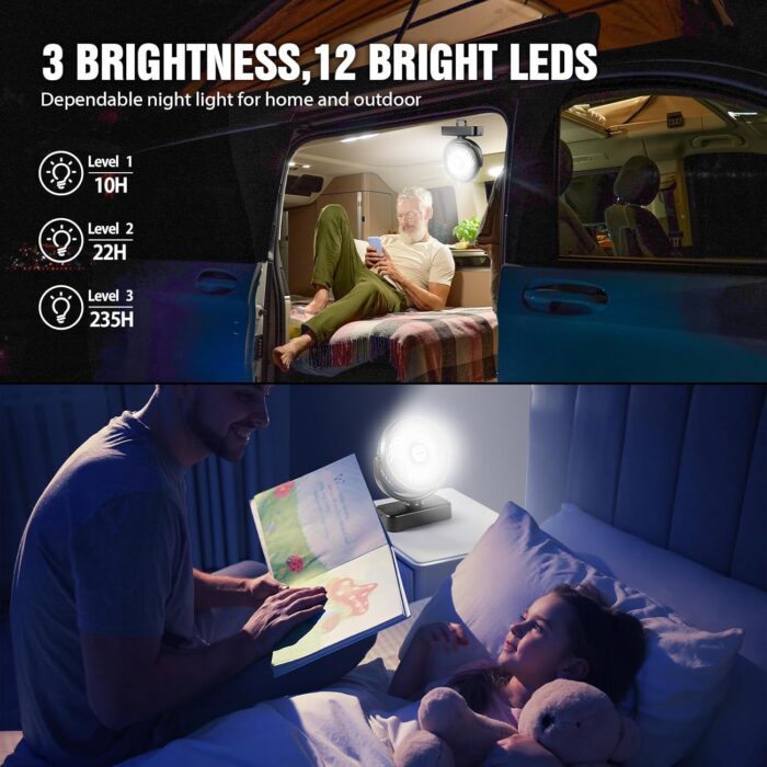 Portable Camping Fan with LED Lantern- 40H Work Time Rechargeable Battery Operated Fan with Hanging Hook for Tent Car RV Hurricane Emergency Outages Survival Kit - Image 5