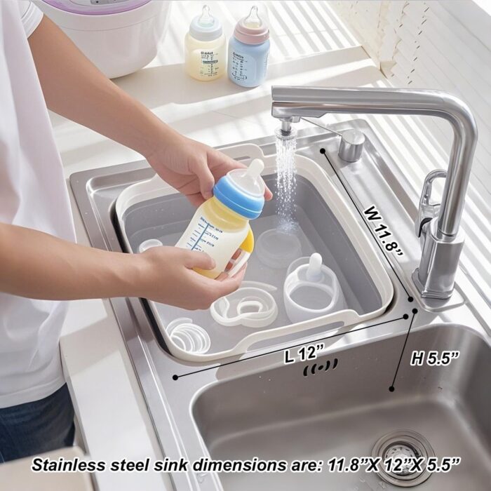 Collapsible Wash Basin with Drain Plug – 2.4 Gallon Portable Sink Tub for Baby Bottles, Dishwashing, RV & Camping | Space Saving Foldable Design | BPA-Free TPR/PP Material (Grey) - Image 2